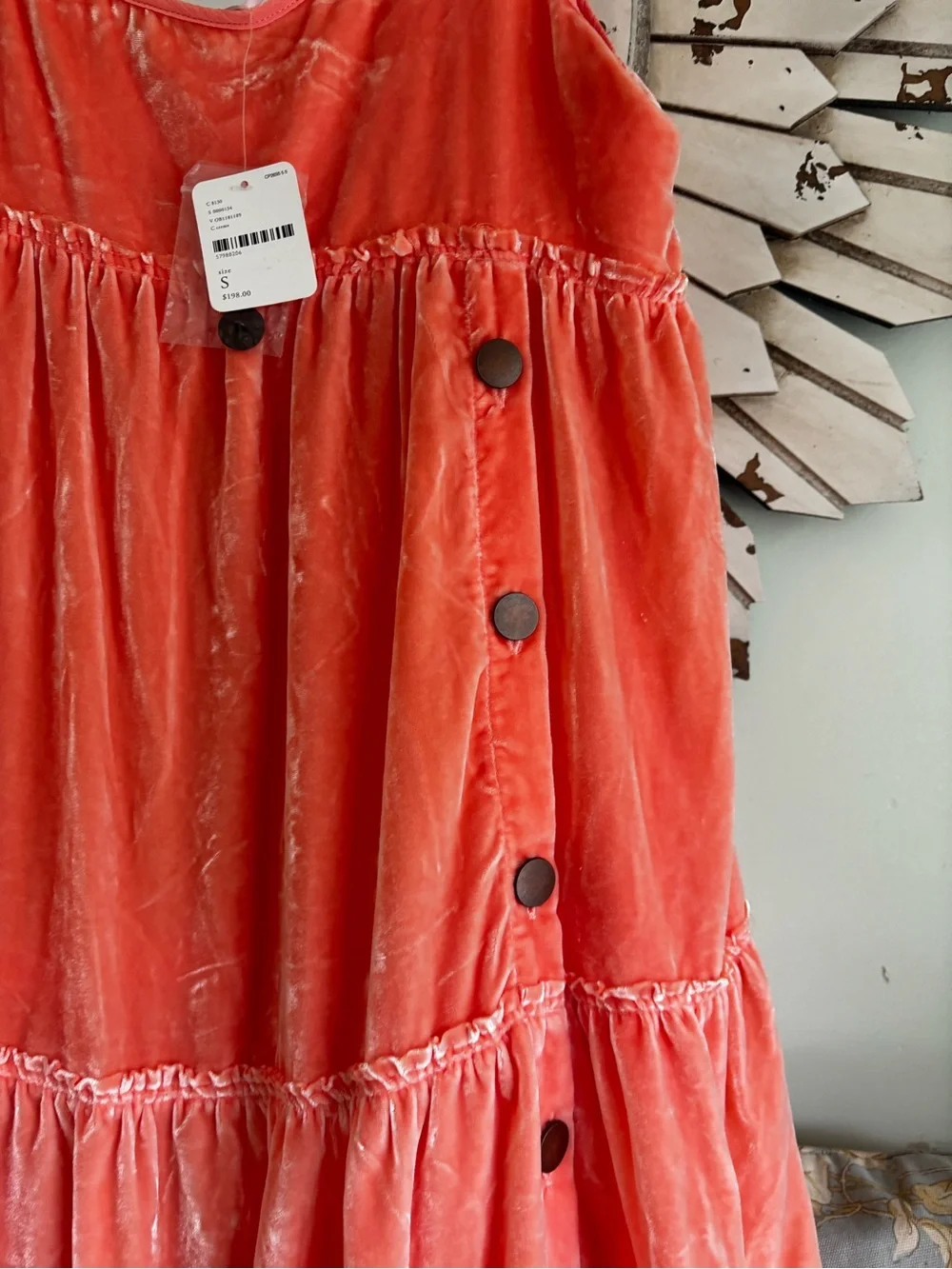 NWT Free People Velvet Tiered Maxi Dress Coral Peach Sleeveless Boho Sz Small